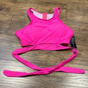 Neon pink high neck line back zipper bikini top NWT